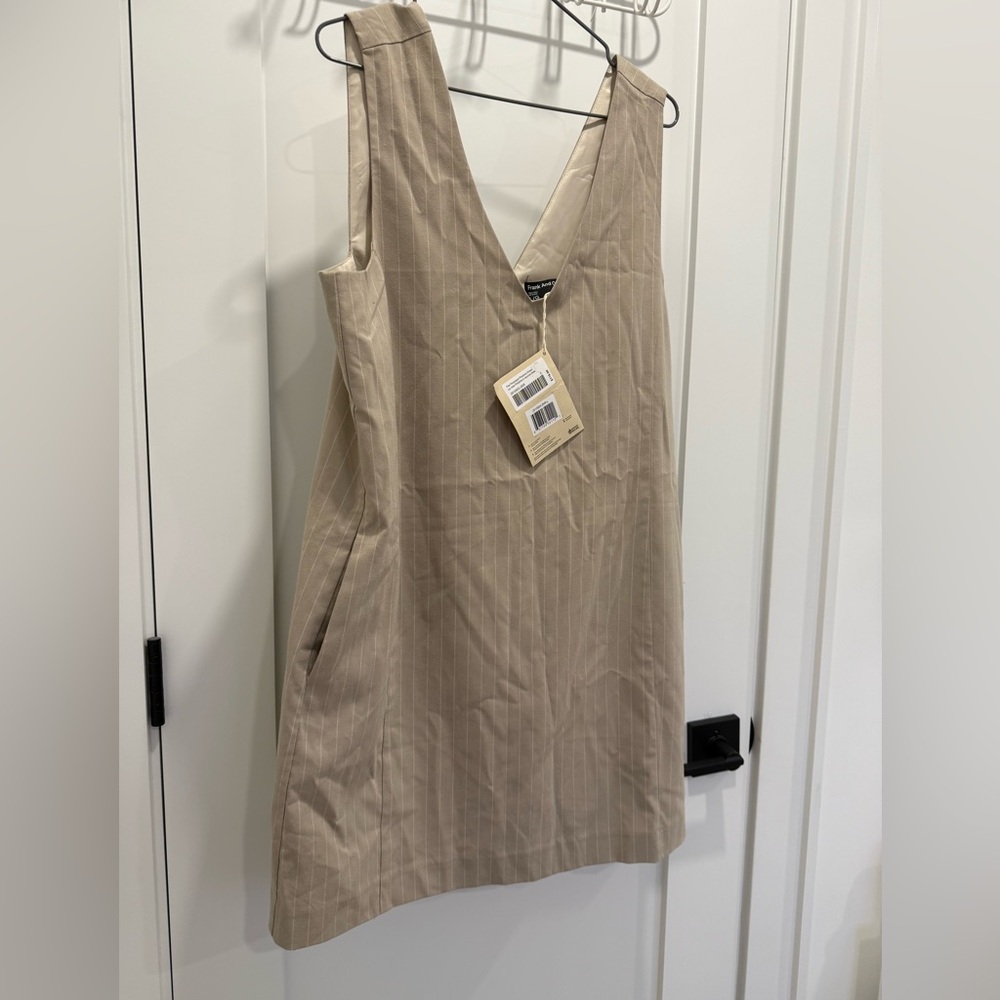 Super Cute Beige Pinstripe Pinafore Dress